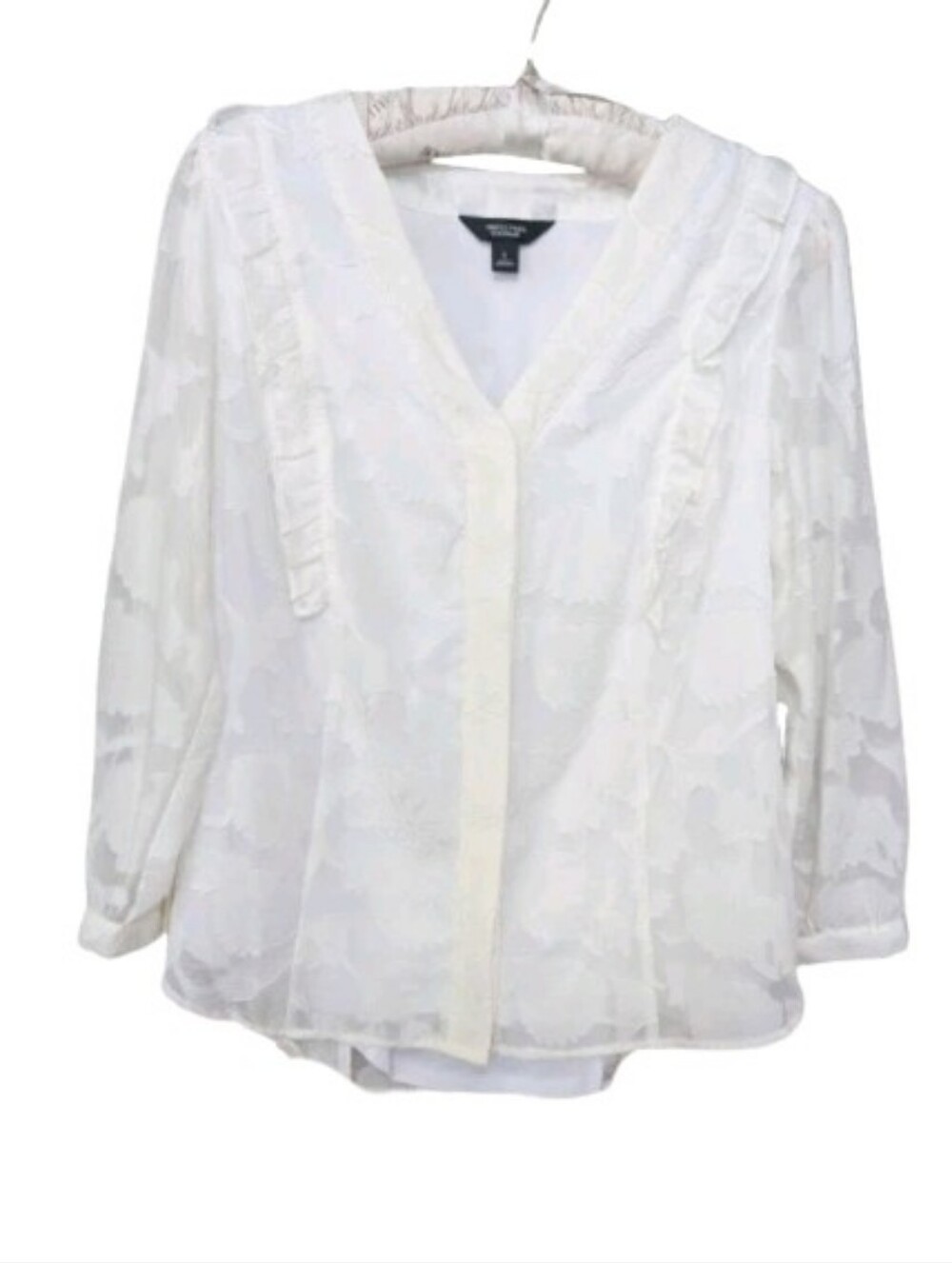 Simply Vera White Button Up Blouse 3/4 Sz S NWT Vera Wang Embroidered 3/4 Sleeve